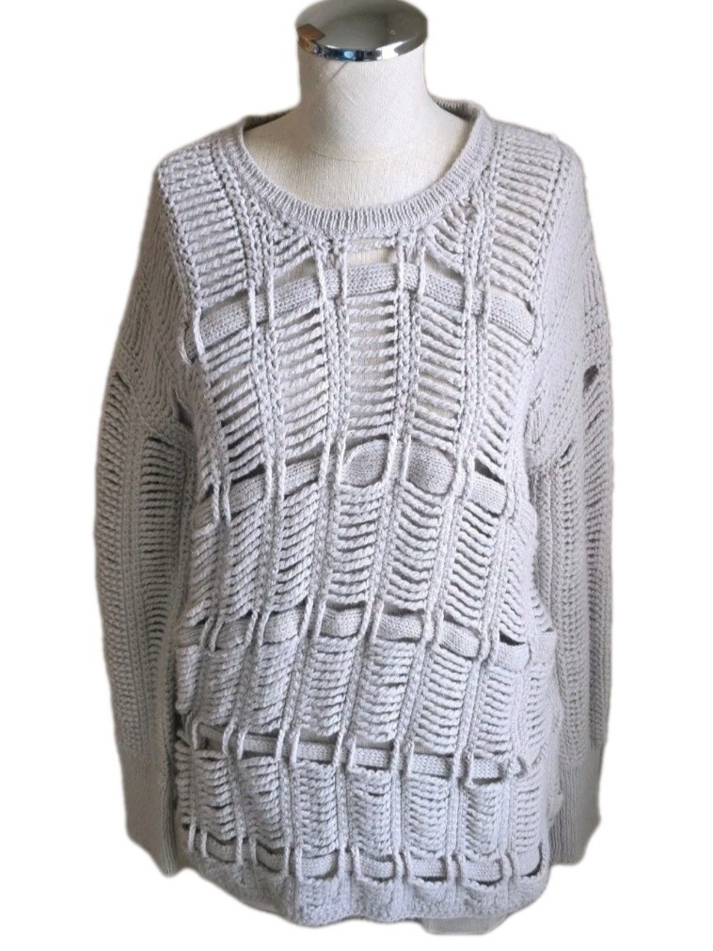 BCBGMAXAZRIA Oversized Open Knit Crochet Chunky Alpaca Sweater Size Small